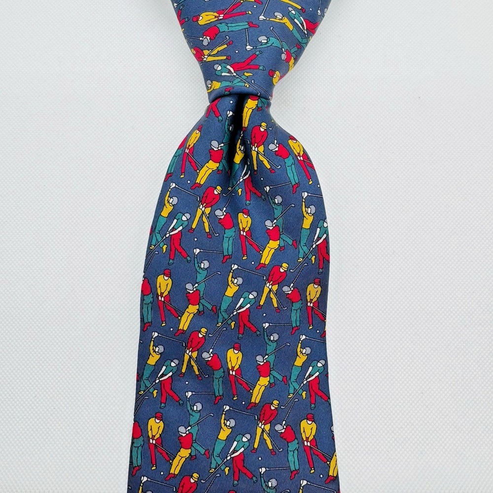 Rooster Silk Tie Men Navy Jacquard Princeton University Golf Graphic 59"Lx3.75"W